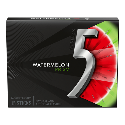 5 Gum Watermelon Prism Sugar Free Gum, Pack of 10 x 37.5g