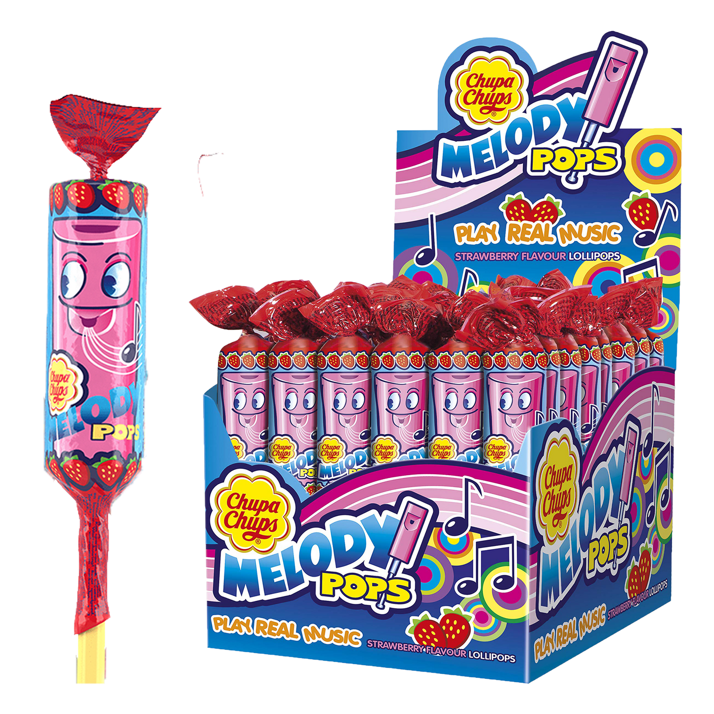 Chupa Chups Melody Pops Strawberry Lollipops, Pack of 48 x 15g