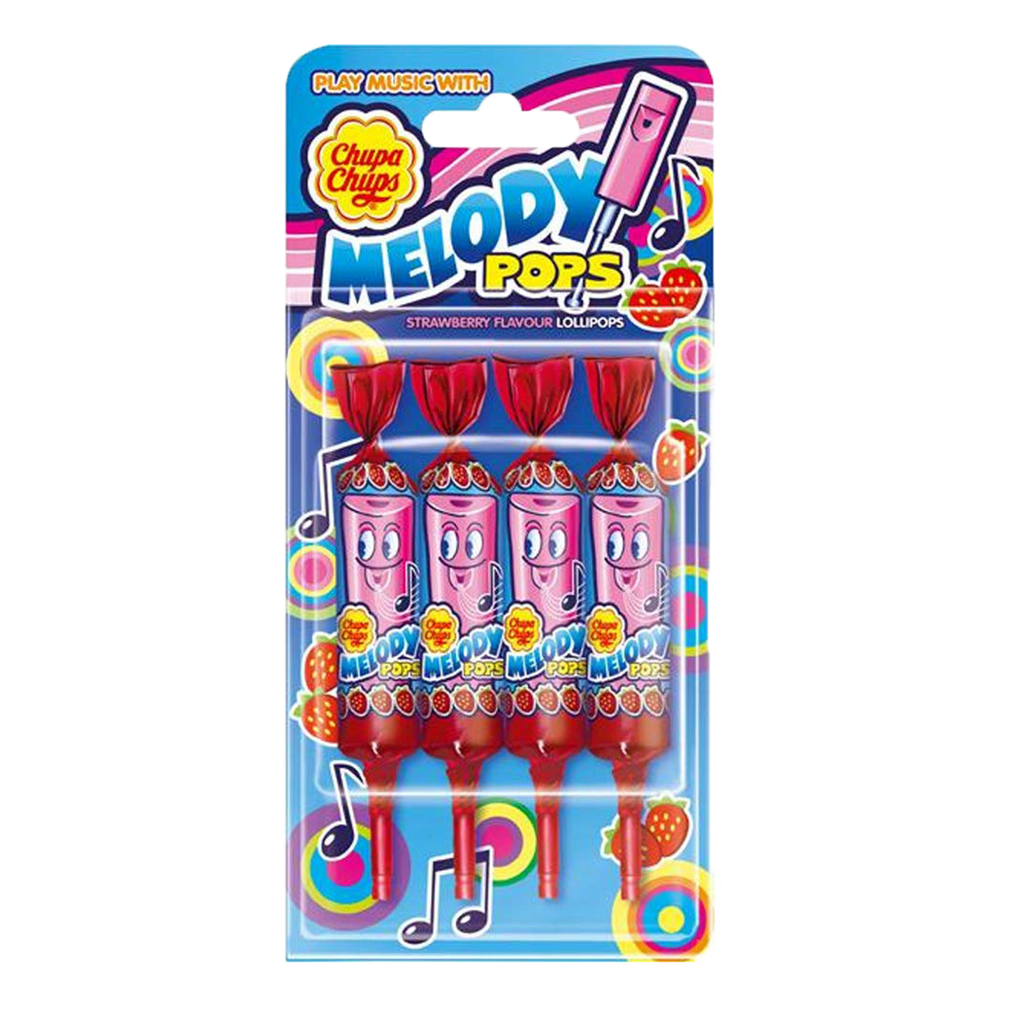 Chupa Chups Melody Pops Strawberry Lollipops, Pack of 4 x 15g