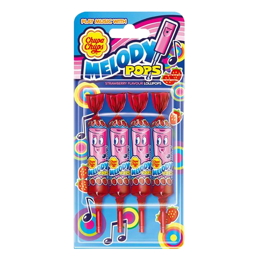 Chupa Chups Melody Pops Strawberry Lollipops, Pack of 4 x 15g