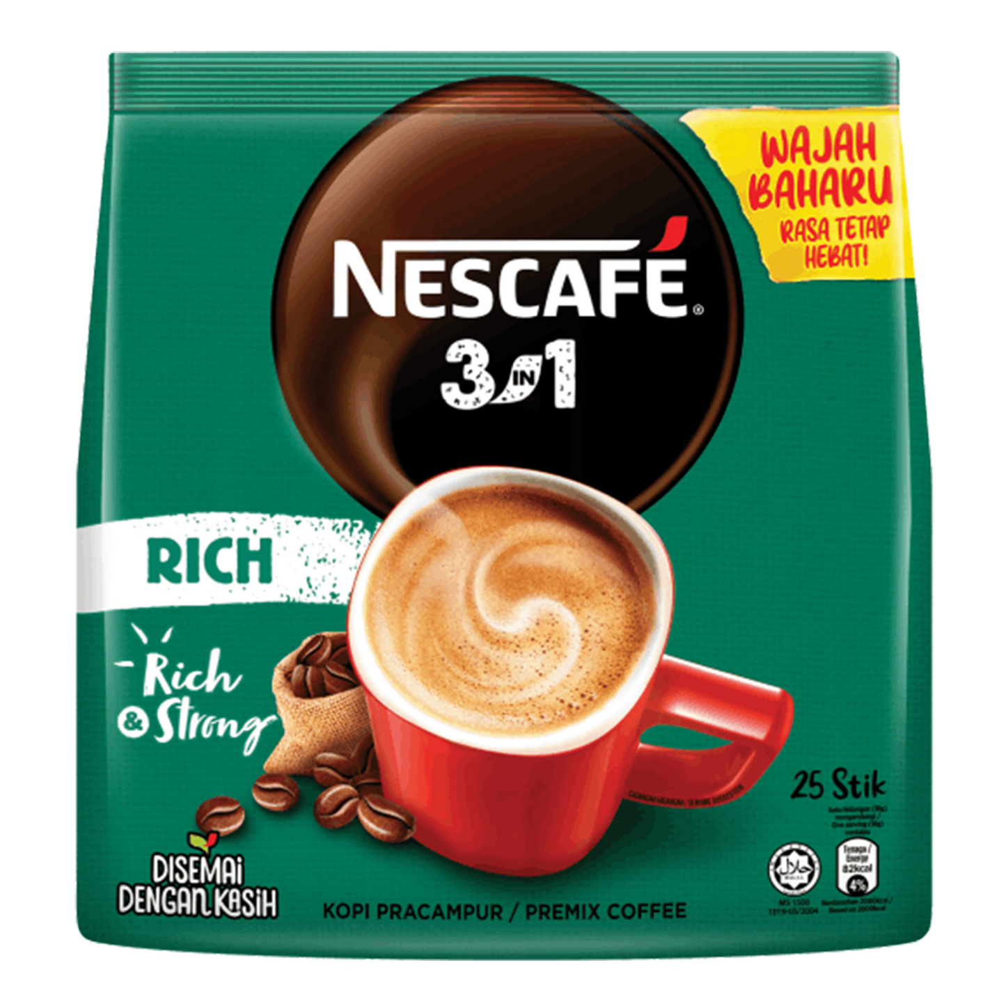 Nescafe 3 in 1 Rich & Strong Coffee, 25 sachets x 19g